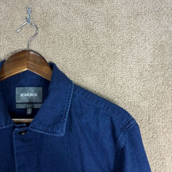 Bonobos Shirt Mens Size Medium Blue Dark Wash Slim Fit Long Sleeve Twill Casual - Picture 3 of 9